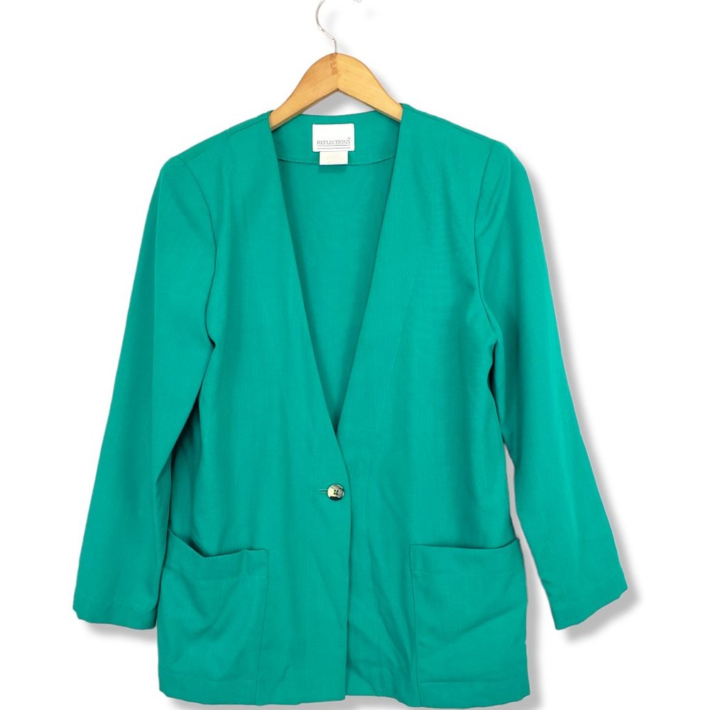 Vintage Reflections Green Single Button V-Neck Blazer Size 10P